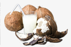 椰子皮椰子与一杯椰子汁高清图片