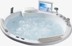 热水白色浴缸热水泡澡沐浴看电视高清图片