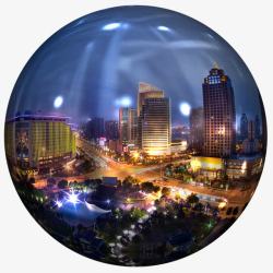 水晶球里的建筑水晶球里的漂亮城市夜景高清图片