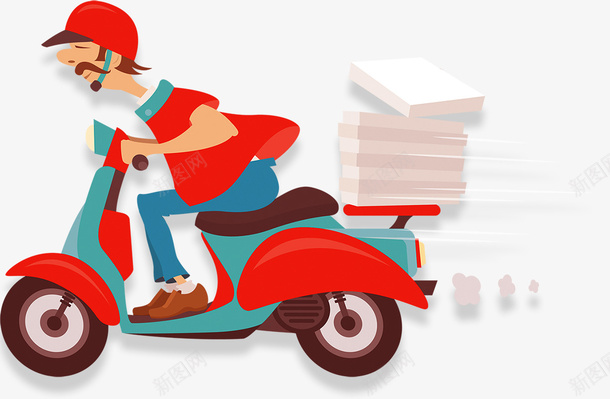 飞奔中的外卖小哥png免抠素材_新图网 https://ixintu.com 卡通绘画 外卖 外卖骑手 摩托车 红色 送餐 送餐员 飞奔 骑手