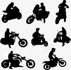 黑色的摩托车卡通手绘黑色摩托车人物剪影高清图片