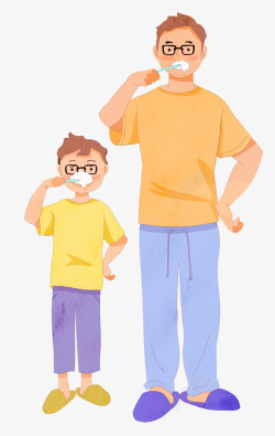 爸爸与儿子手绘可爱插图父亲节亲子插图一起高清图片