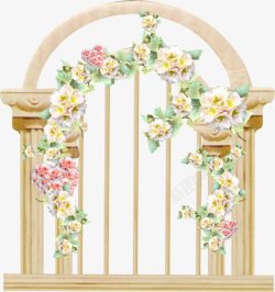 婚礼公园门手绘鲜花装饰门高清图片