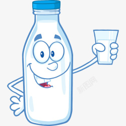 拿着奶瓶卡通牛奶瓶拿着杯子高清图片