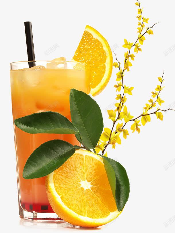 橘子汽水psd免抠素材_新图网 https://ixintu.com 吸管 广柑 树叶 橘子 橘子汁 玻璃杯 甜橙 飞溅的橘子汁 黄色