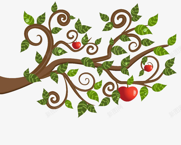 装饰插图树与苹果png免抠素材_新图网 https://ixintu.com 果实 树与苹果 树叶 树叶枝 树枝 树枝叶 装饰插图