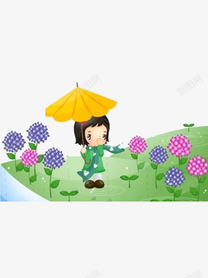 美丽世界png免抠素材_新图网 https://ixintu.com 伞 女孩 春雨 花卉 风景 鲜花