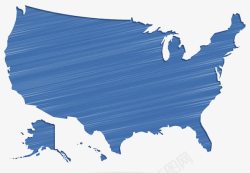 蓝色金属拉丝美国地图素材