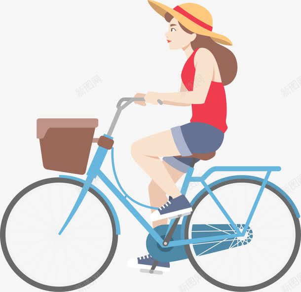 骑自行车的少女png免抠素材_新图网 https://ixintu.com 共享单车 矢量素材 红衣女孩 蓝色单车 骑行