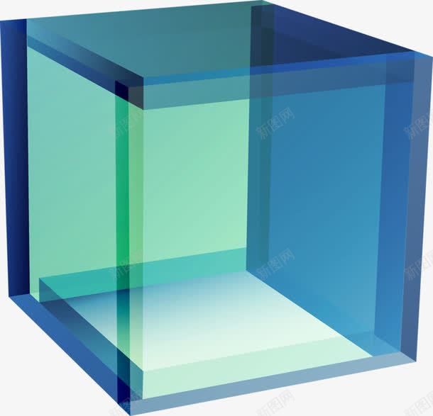 透视立方体png免抠素材_新图网 https://ixintu.com 方块 正方体 蓝色 透明