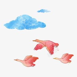 飞翔的天鹅手绘卡通空中高清图片
