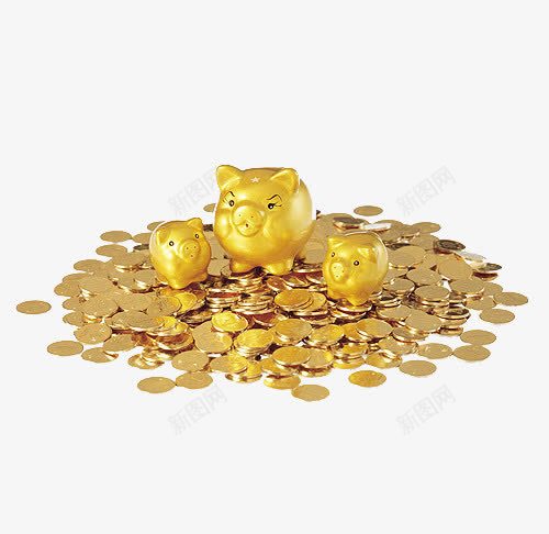 钱堆里的金猪png免抠素材_新图网 https://ixintu.com 一堆金币 三只金猪 硬币 财宝 财富 金币 钱币