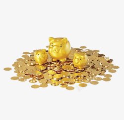 一堆硬币钱堆里的金猪高清图片