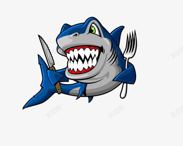 鲨鱼png免抠素材_新图网 https://ixintu.com 刀叉 卡通鲨鱼图片 恐怖的牙齿 海洋生物图片 蓝色的鲨鱼图片 鲨鱼嘴