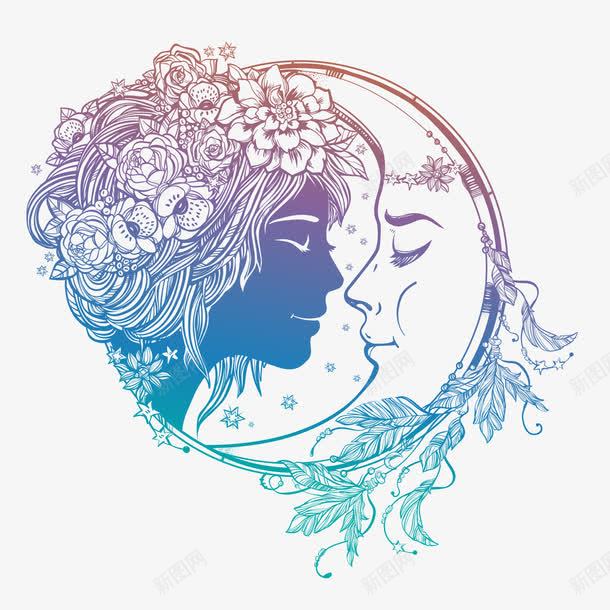 亲吻月亮的花仙子png免抠素材_新图网 https://ixintu.com 亲吻 创意 卡通 手绘 月亮 爱情 美好 花仙子