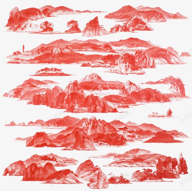 红色国画山河png免抠素材_新图网 https://ixintu.com 山河画 工笔画 毛笔画 红色