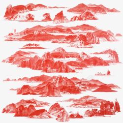 红色国画山河素材