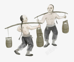体力中国水墨画汉子挑水高清图片