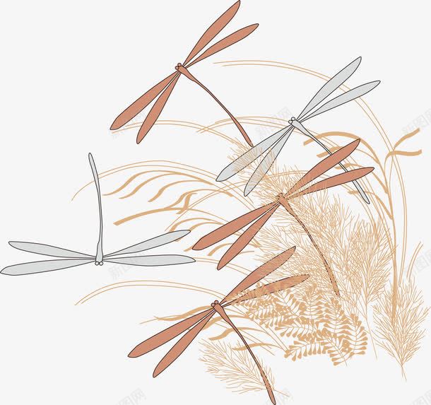 蜻蜓植物png免抠素材_新图网 https://ixintu.com 日式浮世绘 日本浮世绘 日本风格 植物 浮世绘 矢量素材 蜻蜓 装饰图案