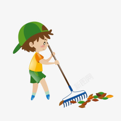 勤劳的孩子扫落叶的小男孩高清图片