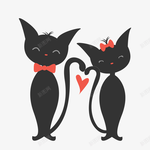 卡通可爱的猫咪情侣矢量图ai免抠素材_新图网 https://ixintu.com 动物设计 卡通 宠物设计 情侣设计 黑色猫咪 矢量图