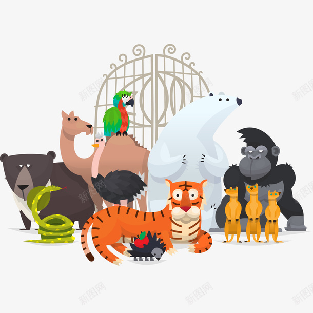 一群动物矢量图ai免抠素材_新图网 https://ixintu.com 一群动物免抠PNG 动物 动物园 北极熊 熊 猴子 矢量图 重叠的动物 鹦鹉