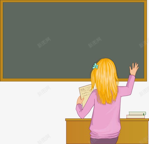 卡通女孩黑板教室写字教书教学png免抠素材_新图网 https://ixintu.com 写字 卡通 女孩 教书 教学 教室 黑板