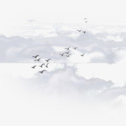 网页瓦房水墨白云与鸽群高清图片