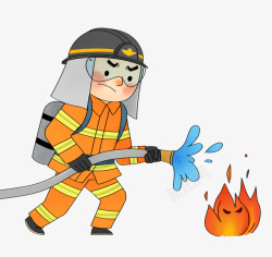 消防员漫画拿着水管灭火的消防员高清图片