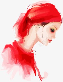 面料特点红色绸缎面料头巾美女插画高清图片