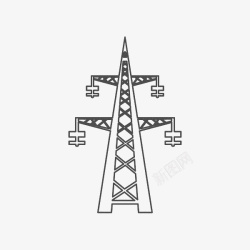 供电设施手绘黑色几何线条供电高压电线塔图标高清图片