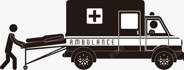 黑白医疗救护车人物矢量图图标图标