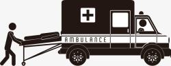 医疗抢救黑白医疗救护车人物矢量图图标高清图片