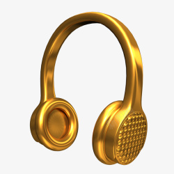 黄金耳手绘立体金色耳机高清图片