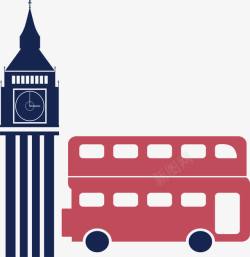 英国文化蓝色钟楼红色旅游车不规则图形英高清图片