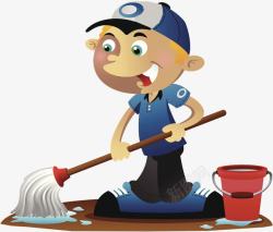 卡通人物插图擦地板的保洁人员素材