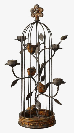 鸟笼和鸟鸟笼里的小鸟雕像高清图片