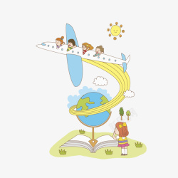 热气球上的小孩飞机上的小孩高清图片