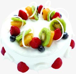 草莓鲜奶水果鲜奶蛋糕圆形草莓猕猴桃高清图片