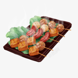 豆制品插画一盘烤串美食插画高清图片
