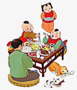古代过年除夕过年一家人吃饭高清图片