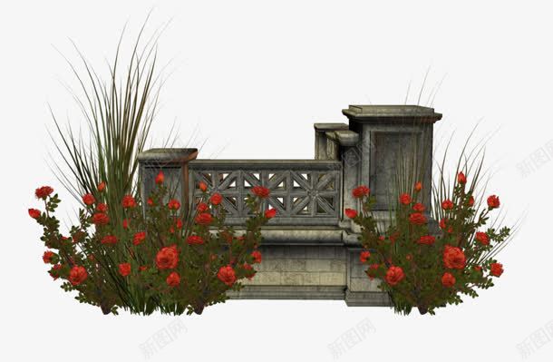 石头围墙红色花朵png免抠素材_新图网 https://ixintu.com 围墙 石头 红色 花朵