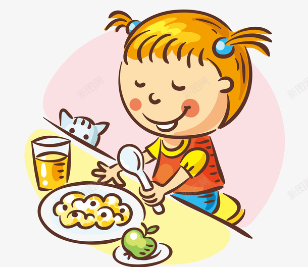 吃饭的小女孩矢量图ai免抠素材_新图网 https://ixintu.com 吃饭 吃饭表情 小女孩 早餐 矢量图 苹果 饮料
