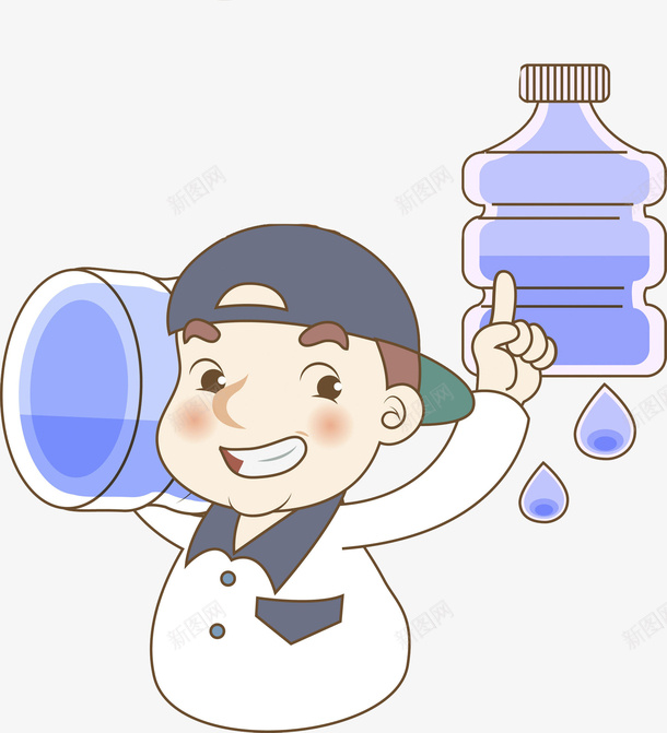 送水的男孩png免抠素材_新图网 https://ixintu.com 帅气的 插图 水桶 男人 男孩 矿泉水 蓝色的