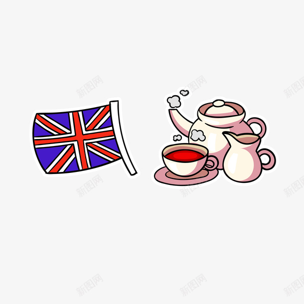 简约卡通英式红茶png免抠素材_新图网 https://ixintu.com 下午茶 卡通 简约 红茶 英伦 英国国旗 英式 英式红茶