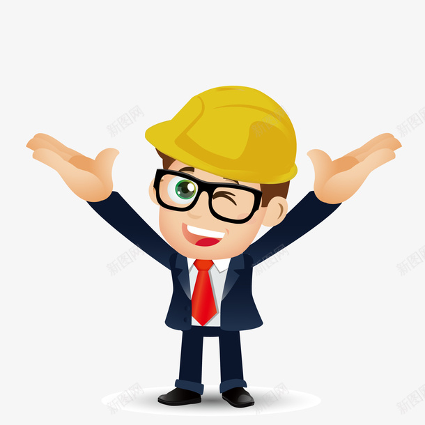 张开双手的工程师人物矢量图ai免抠素材_新图网 https://ixintu.com 人物设计 劳动节 卡通 头盔 展开双手 工程师 矢量图