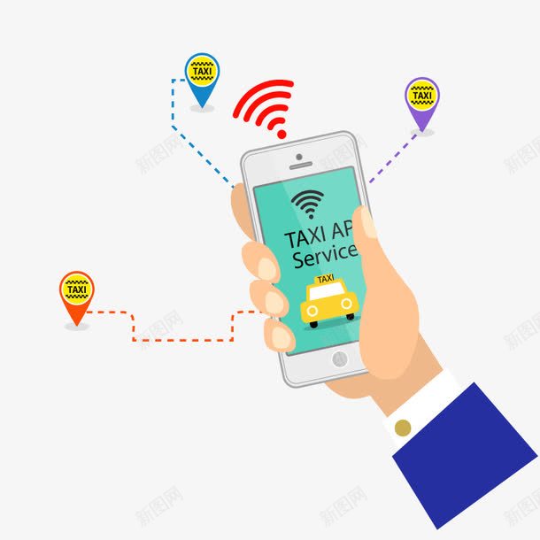 手机打车应用软件png免抠素材_新图网 https://ixintu.com 出租车 卡通 手机打车 手绘 打车 网络约车 顺风车