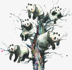 保护大树大树上的卡通熊猫高清图片