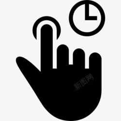 握住手点击手势符号的一个手指的黑色手图标高清图片