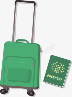 休闲观光绿色拉杆箱护照旅游用品元素高清图片